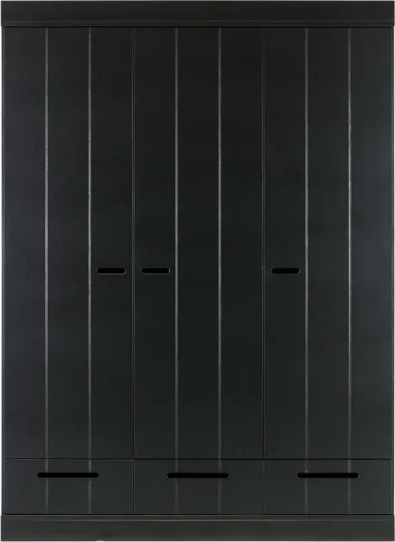 Connect, Vaatekaappi, 3 ovea ja 3 laatikkoa, musta, K195x53x140 cm, mänty